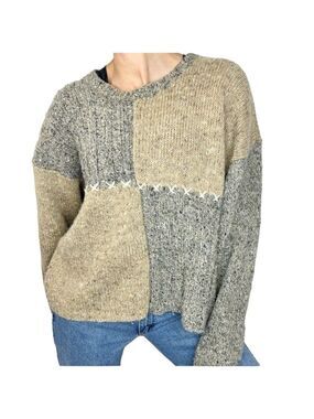 Vintage wool blend tan grey boxy sweater L